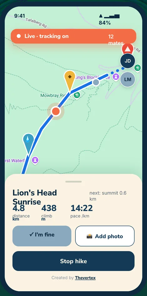 Live hike on the phone — the whole group on one map
